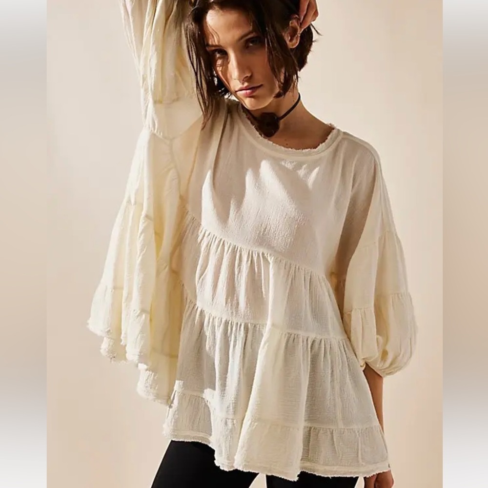 Free people Brianna tunic balloon sleeve open slit ruched flowy - Picture 5 of 15